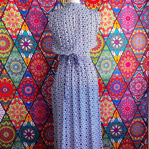 🌟SOLD🌟 Seed Heritage Blue & White Print Wrap Maxi Dress Sz 10 - Picture 2 of 11